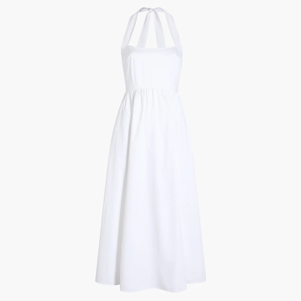 HILL HOUSE Fleur Halter Midi Dress, White, Small